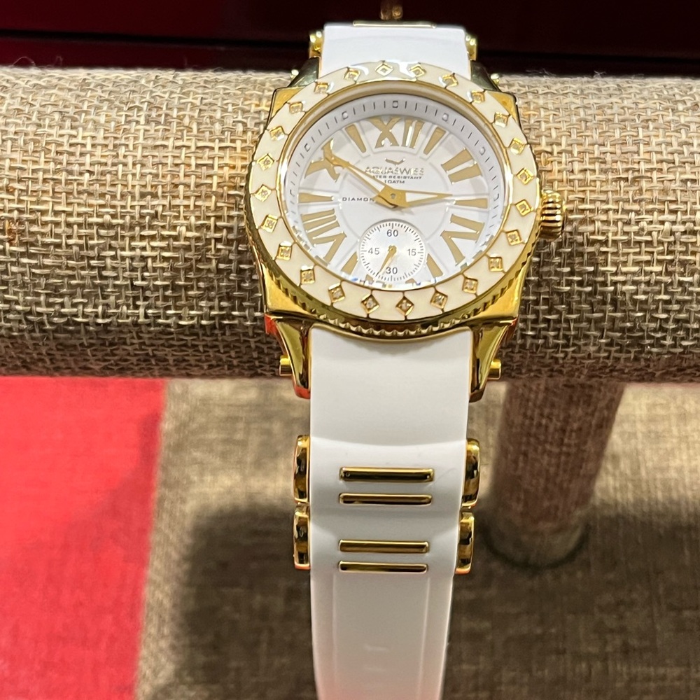 AQUASWISS SWISSport 24 PRE-LOVED AUTHENTIC WHITE DIAMONDS BEZEL SILICONE WATCH